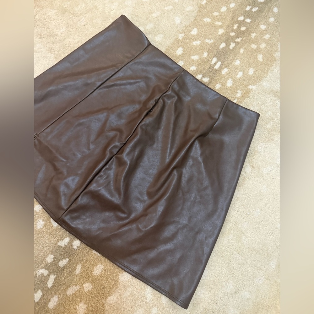 Old navy fitted mini skirt faux leather in espresso bark brown women’s size XL - Picture 5 of 10